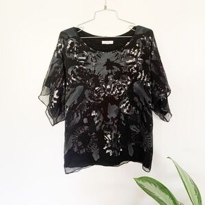 Adam Lippes Black Floral Silk Blouse sz 2